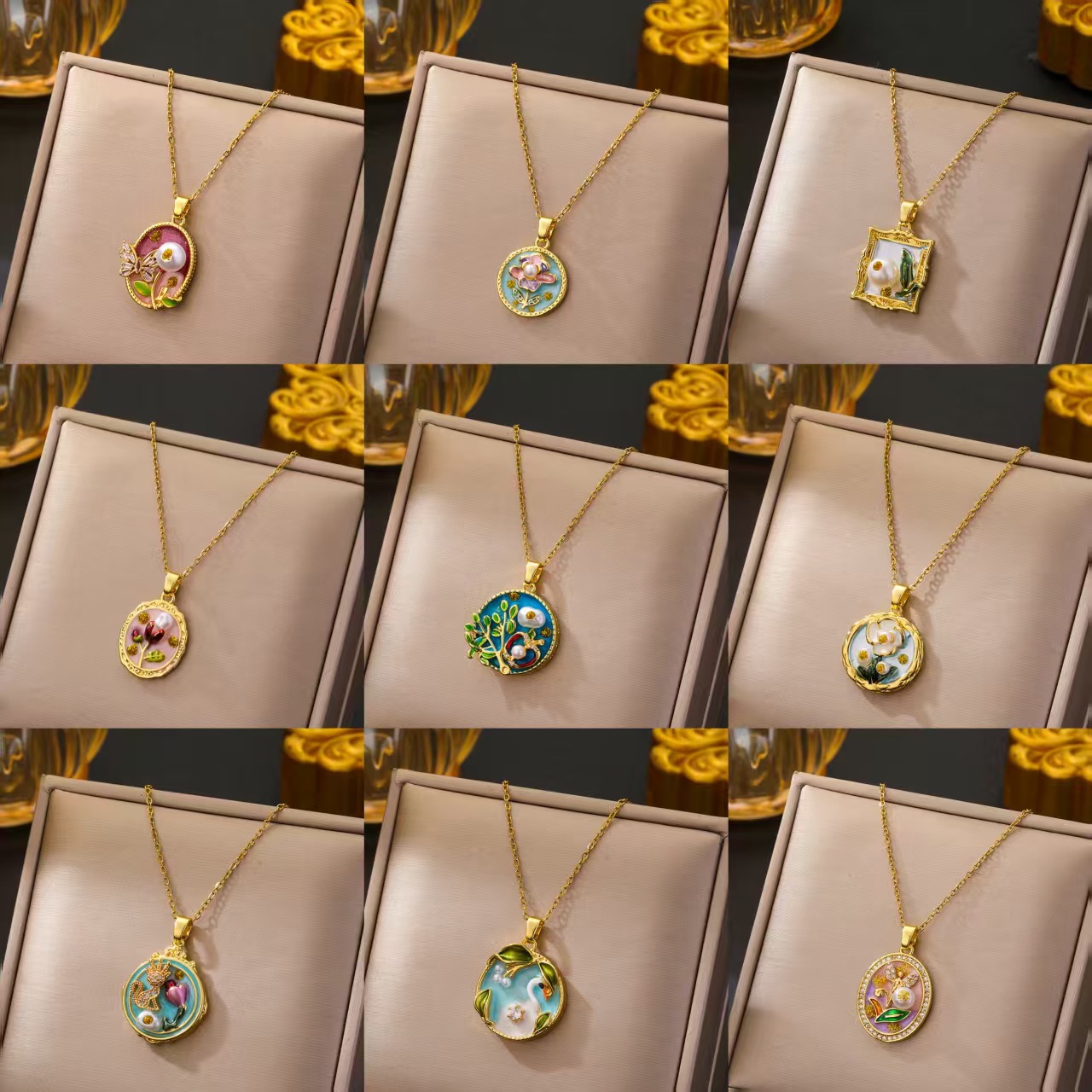Oil Painting Flower Pendant Necklace